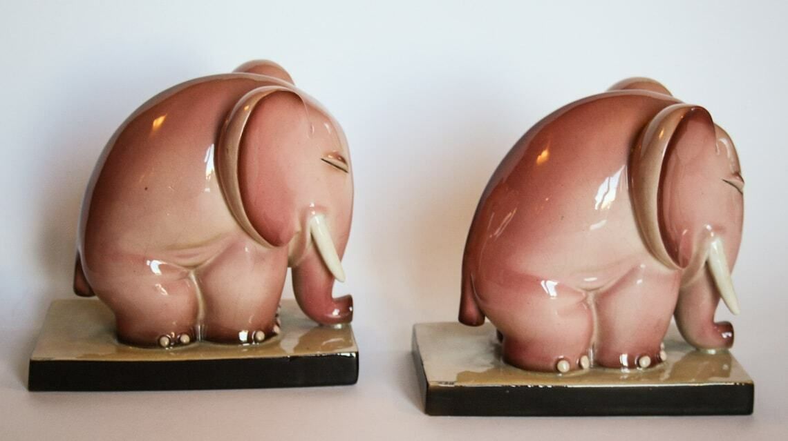 Tarcisio Tosin Bookends Bookends Pink Ceramic Elephant La Freccia 30s 1934 Art Deco photo vinterior