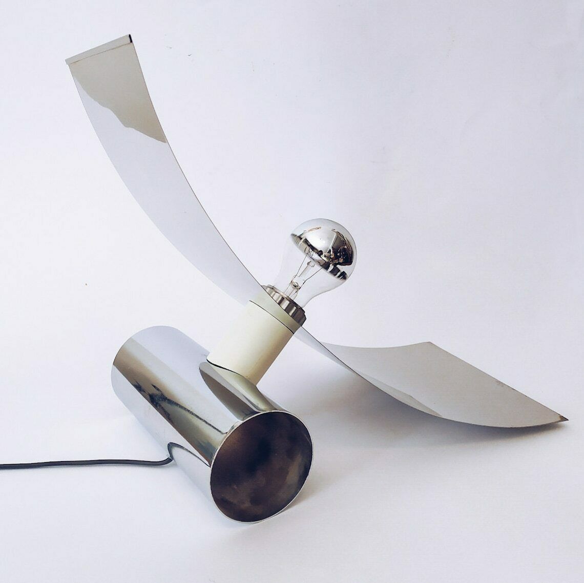 Very Rare Space Age Chrome Desk Light Vintage Table Lamp Convex Design Lebovici Cocchia Tagliapietra Silver 70s photo for sale