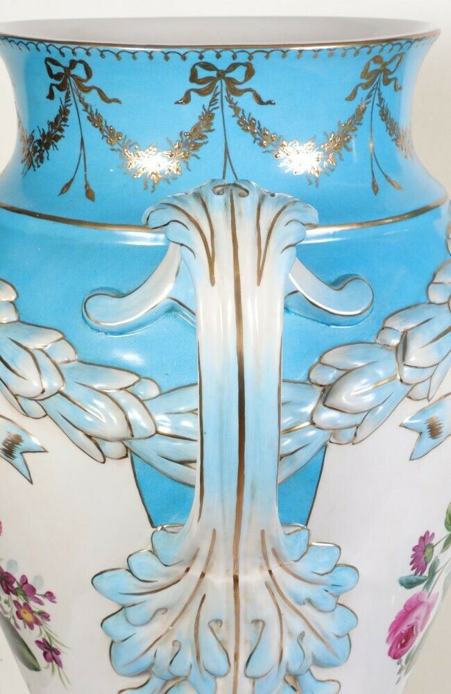 Home Decor Pair Sevres Porcelain Vases Floral Urns French photo
