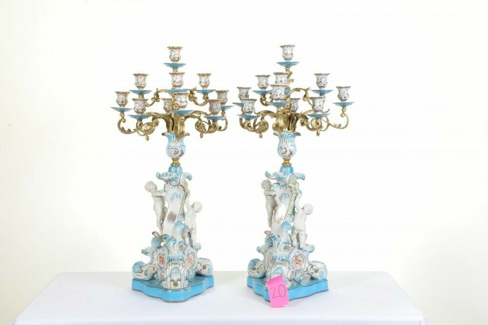 Pair Sevres Candelabras Porcelain Bisque Cheight Erubs Candles photo furniture