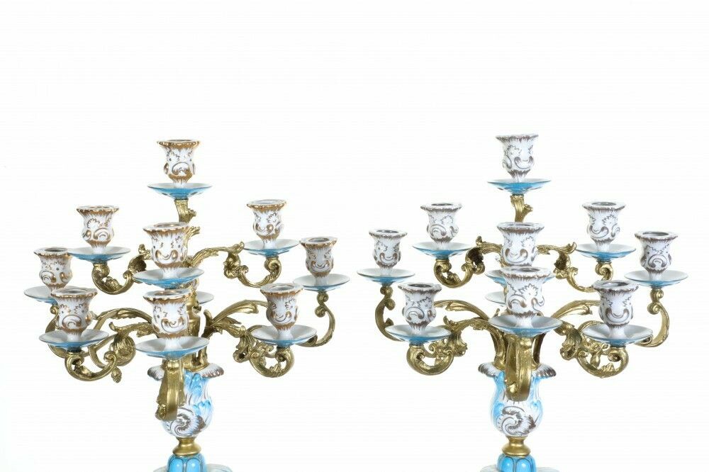 Pair Sevres Candelabras Porcelain Bisque Cheight Erubs Candles photo buy