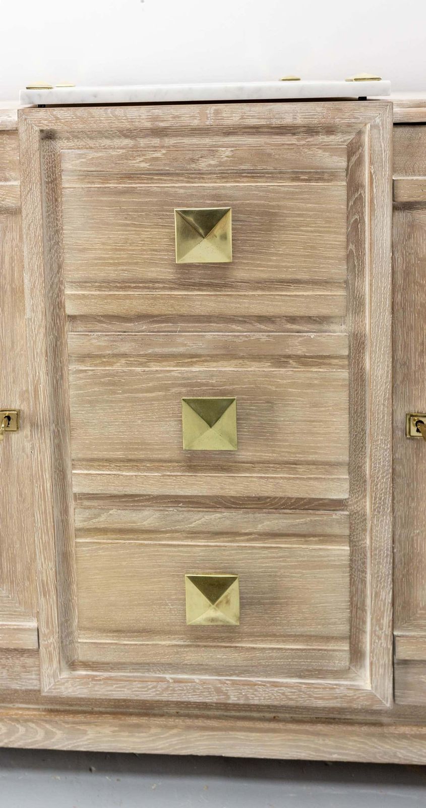 photo for sale Buffet Art Deco Cerused Oak Marble Top & Brass, French, Circa 1930