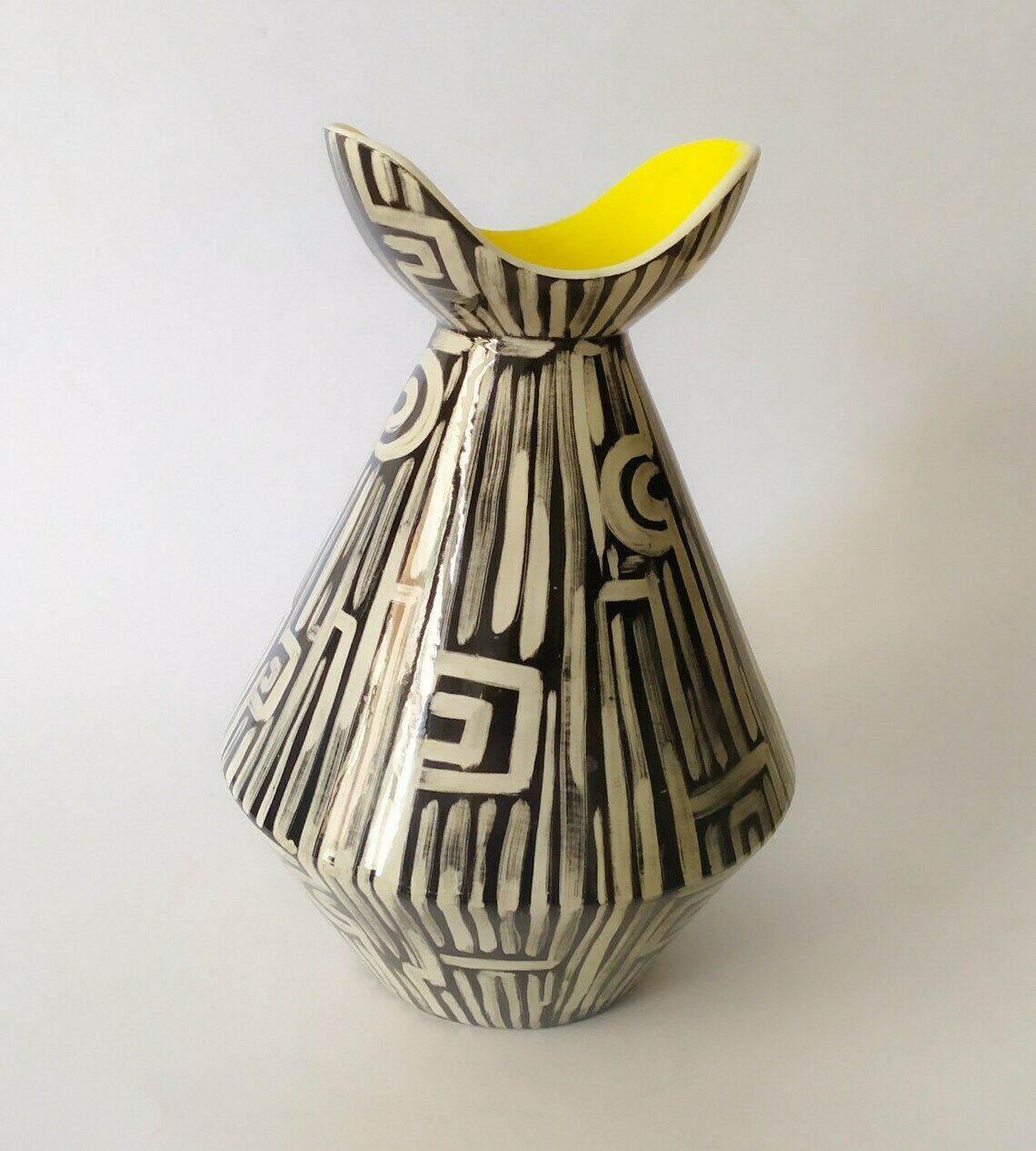 Ceramic Vase Of Art Campionesi Vintage Italian Midcentury Design White Black Vibi Tosalli Lenci Era