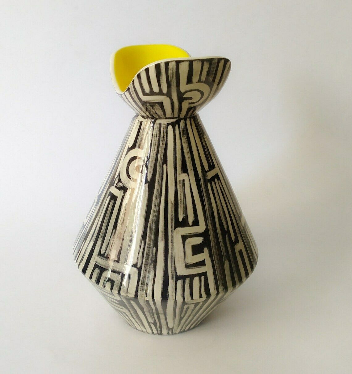 Ceramic Vase Of Art Campionesi Vintage Italian Midcentury Design White Black Vibi Tosalli Lenci Era photo furniture