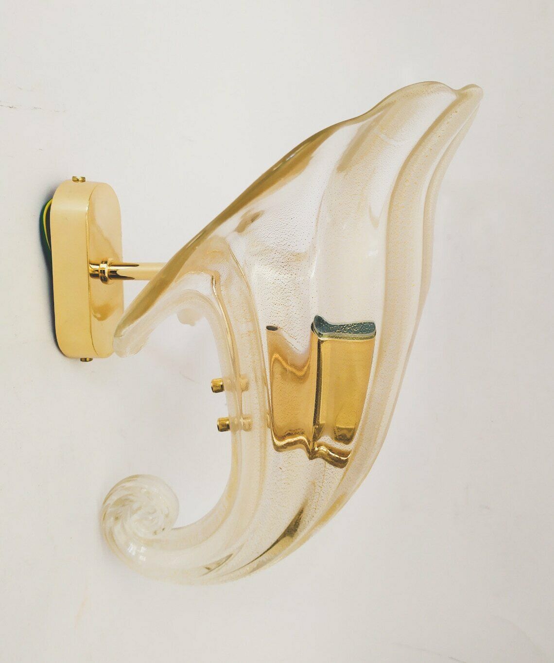 Cornucopia Applique Wall Light Vintage Italian Design Transparent Murano Glass Submerged Gold Elegant Regency Lamp