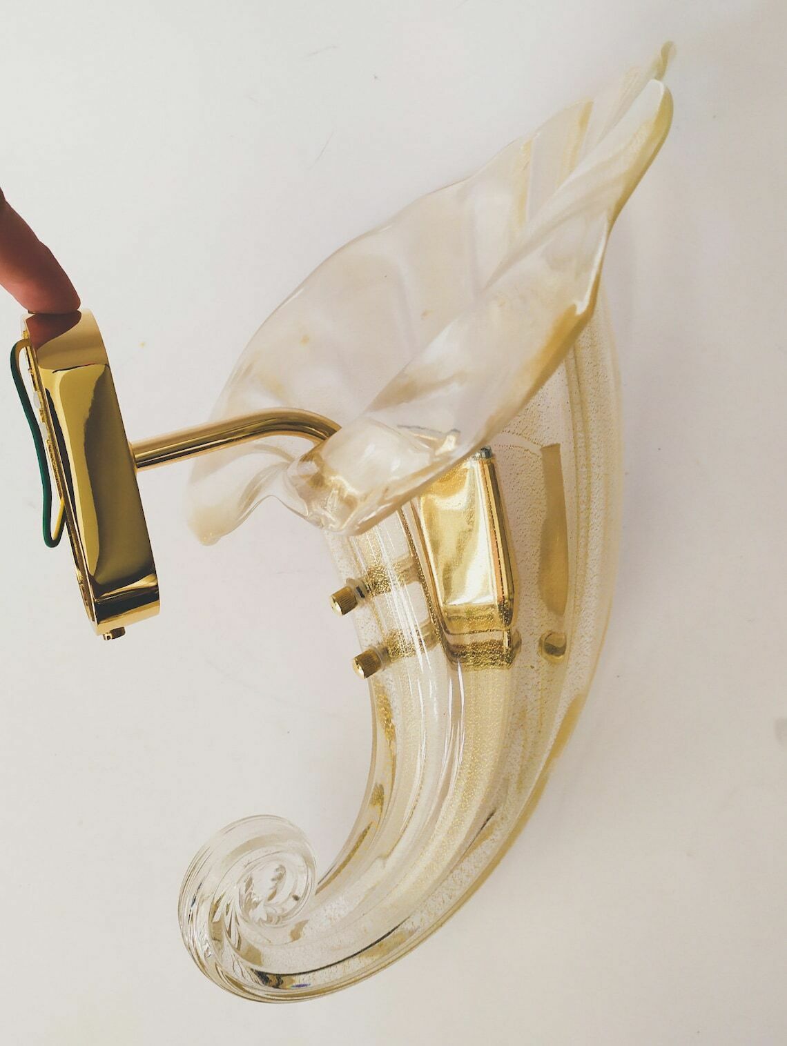 photo for sale Cornucopia Applique Wall Light Vintage Italian Design Transparent Murano Glass Submerged Gold Elegant Regency Lamp