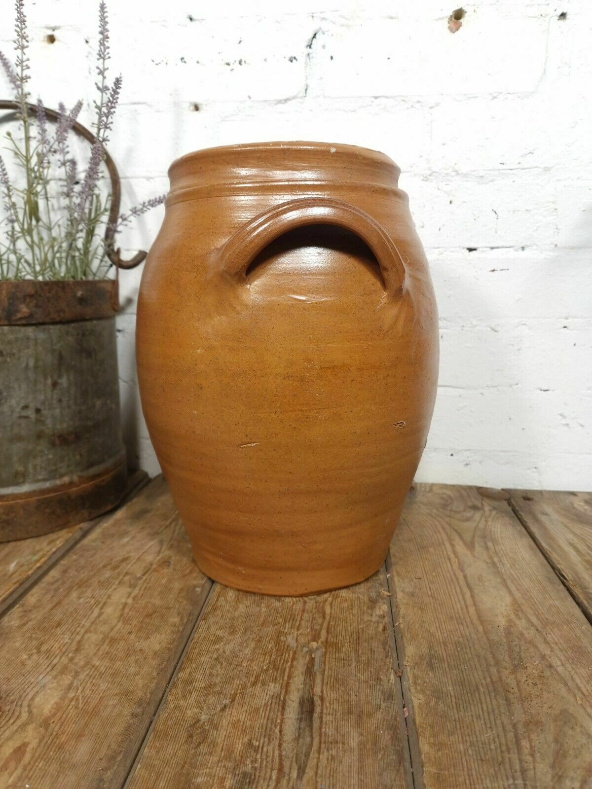 Large Antique French Stoneware Glazed Confit Pot With Lid photo 145.0