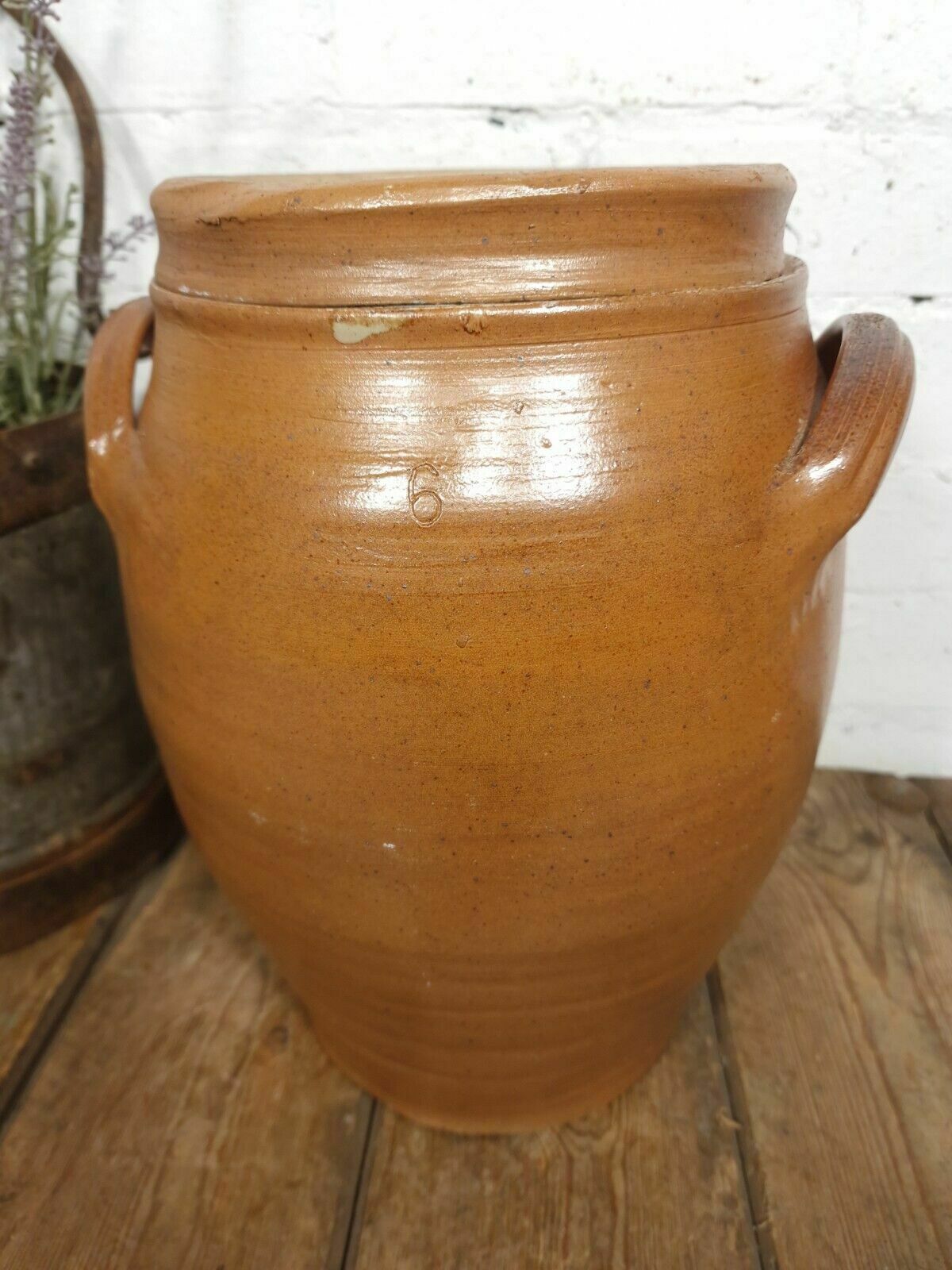 Large Antique French Stoneware Glazed Confit Pot With Lid photo buy