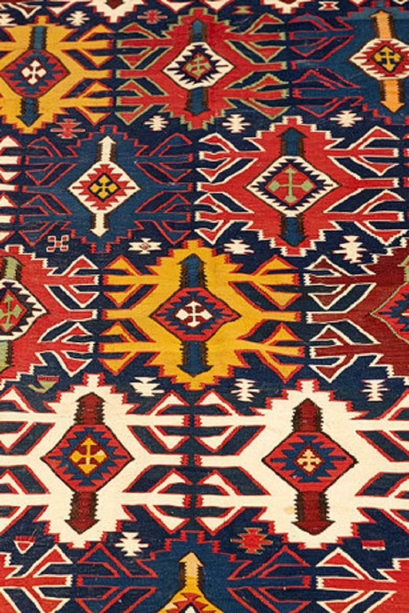 Antique Rug, Quba Kilim Rugs, Azerbaijani Handmade Geometric Oriental Rug photo for sale