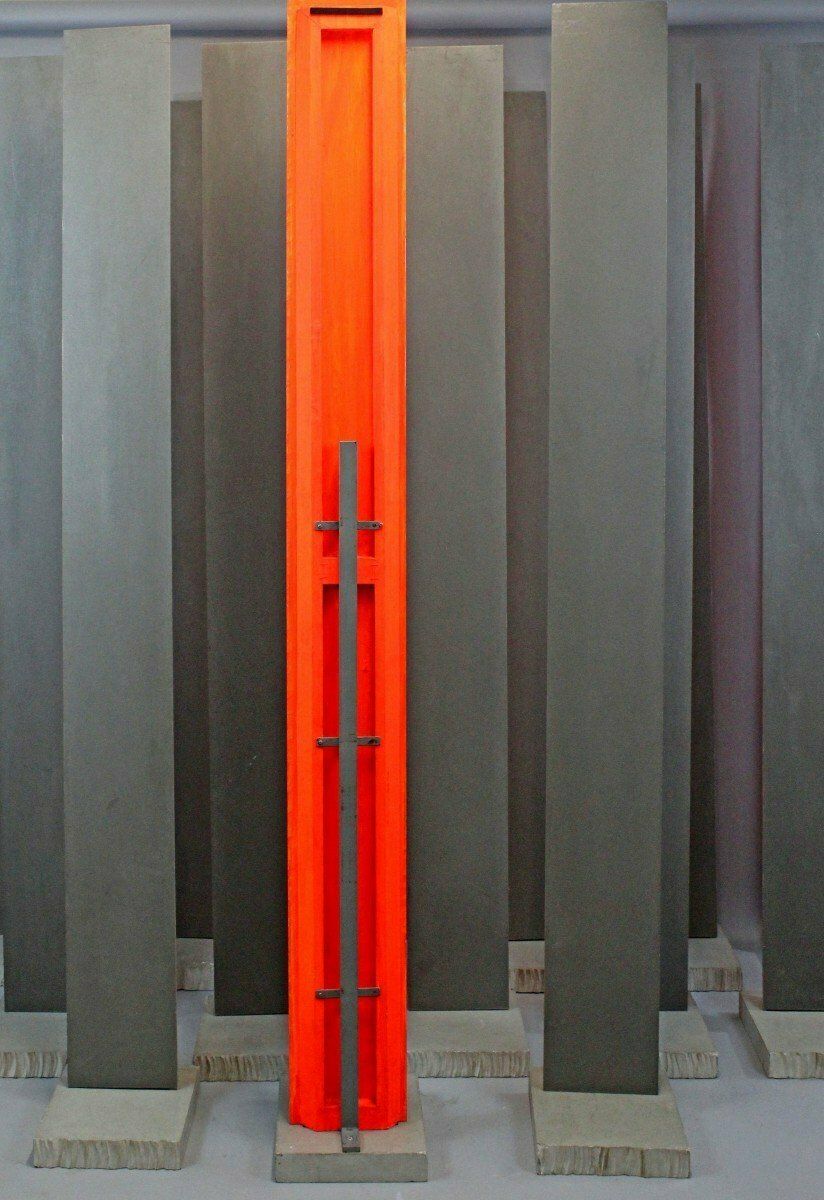 Modern Sculpture In Steel Blades On Cement Pedestals, 20th Century photo for sale