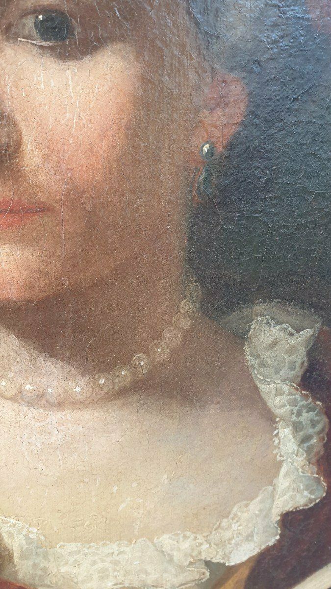 Portrait Of Lady With A Fan, Framed Oval, Eighteenth Century photo 2450.0