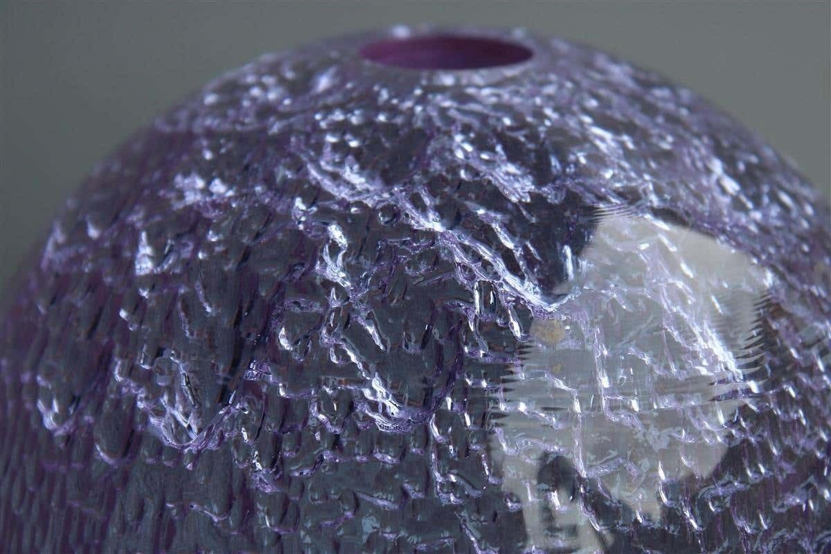 Sphere Vase Taddei Architect Italian Design 1970 In Very Thick Glass Silver Part photo vintage