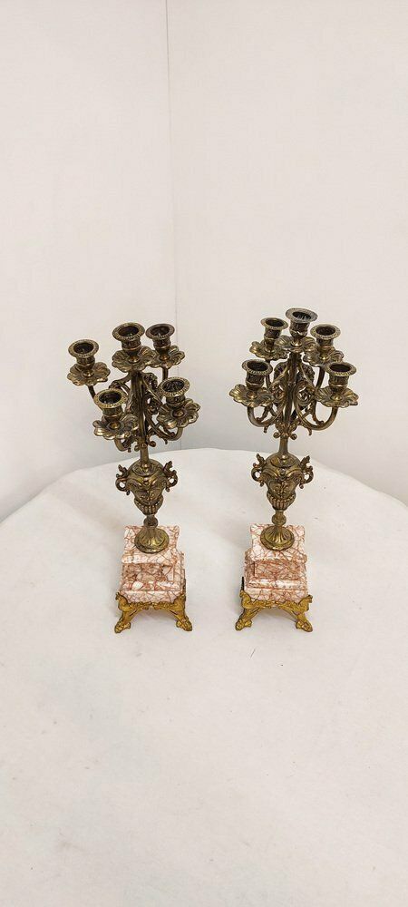 Gilt Metal And Marble Candle Holders France 1940s Set Of 2 photo furniture