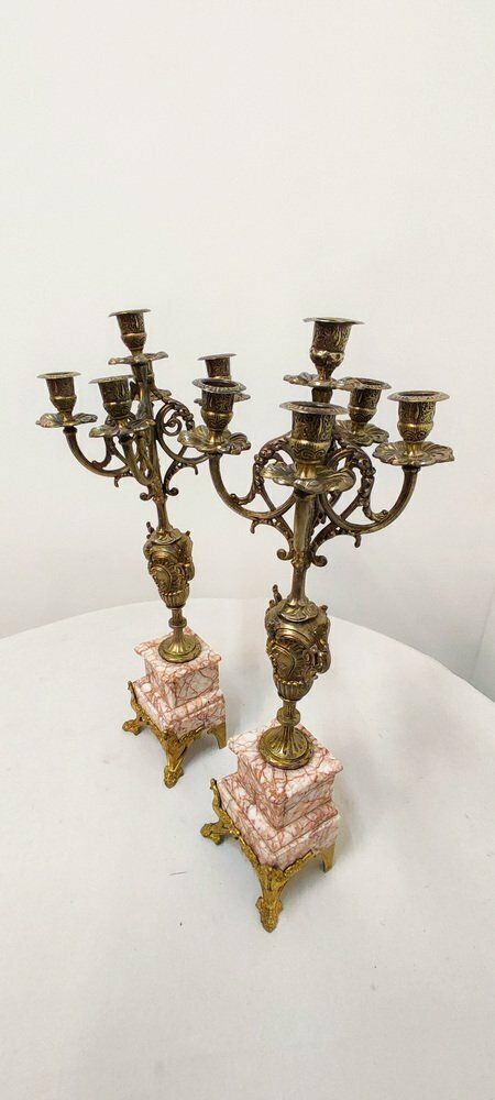 photo furniture Gilt Metal And Marble Candle Holders France 1940s Set Of 2
