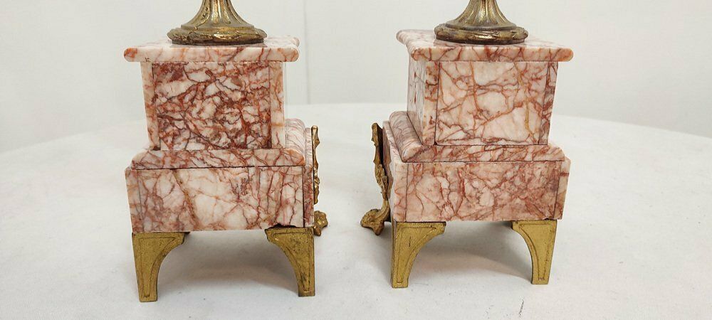 Home Decor Gilt Metal And Marble Candle Holders France 1940s Set Of 2 photo