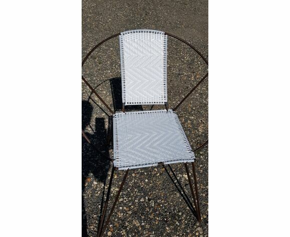 Vintage Armchair In Black Metal And White Plastic Cane photo for sale