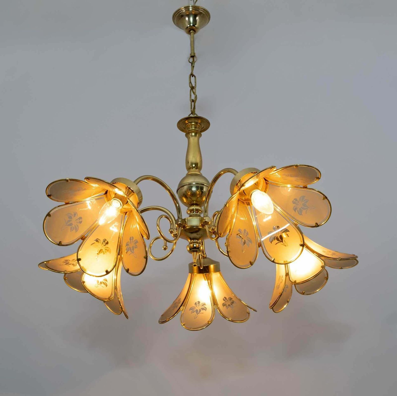 Mid Century Modern Italian Glass And Brass Chandelier, 1960s photo for sale