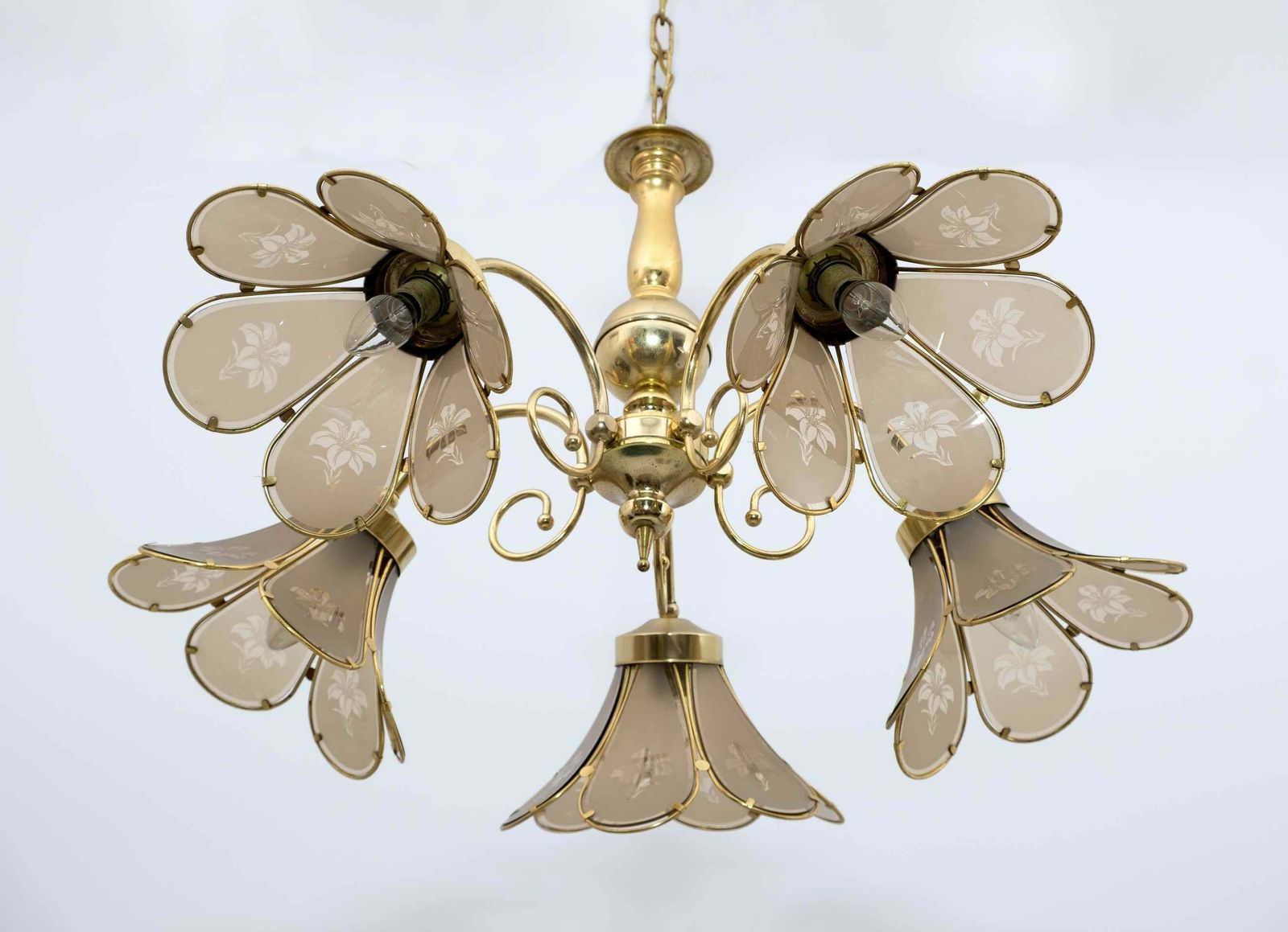Mid Century Modern Italian Glass And Brass Chandelier, 1960s photo buy