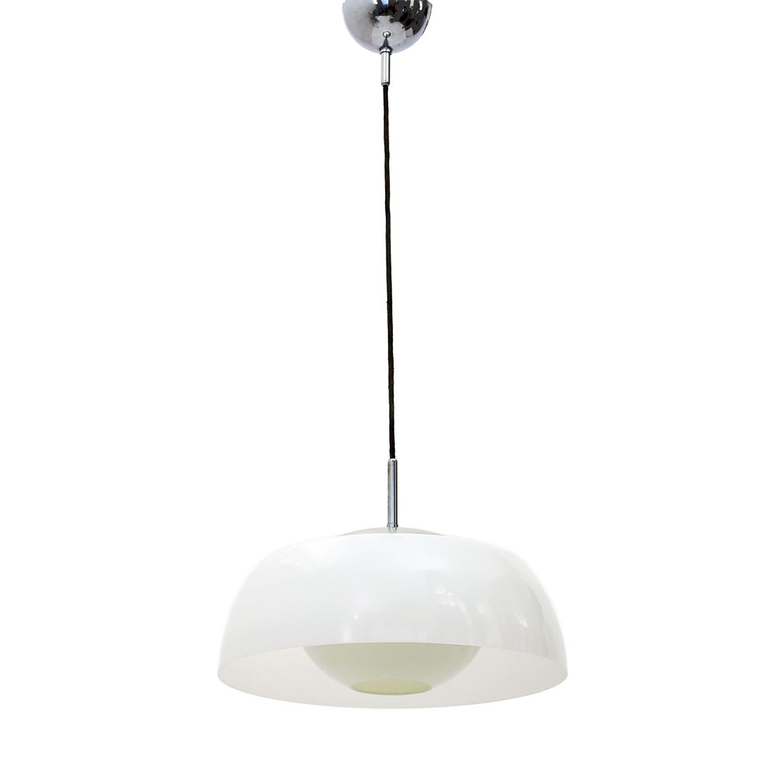 Chandelier In Chromed Metal, Methacrylate And White Glass, 60s