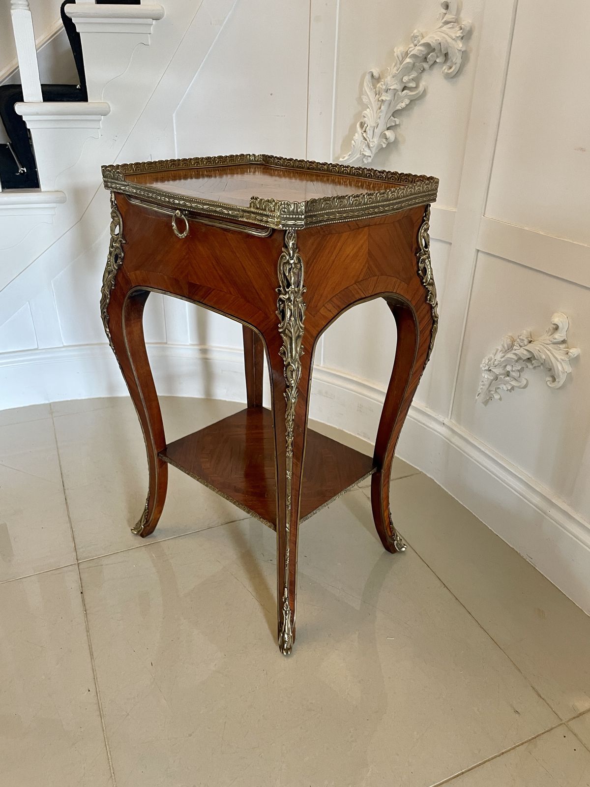 photo for sale Fine Quality Antique Freestanding French Kingwood And Ormolu Mounted Side Table