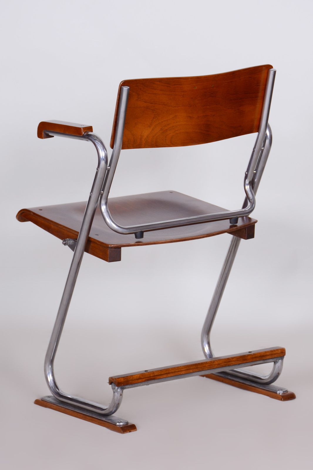Restored Bauhaus Folding Chair, Beech Plywood, Revived Polish, Czechia, 1930s photo buy