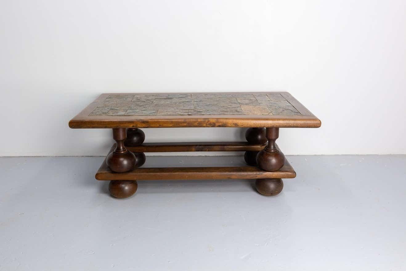 French Slate And Wood Coffee Table, Mid Century photo 1331.0