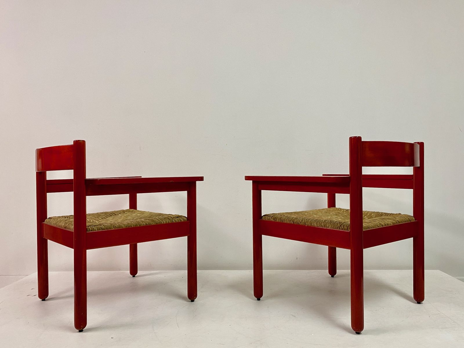 Pair Of Italian Red Armchairs With Rush Seats photo buy