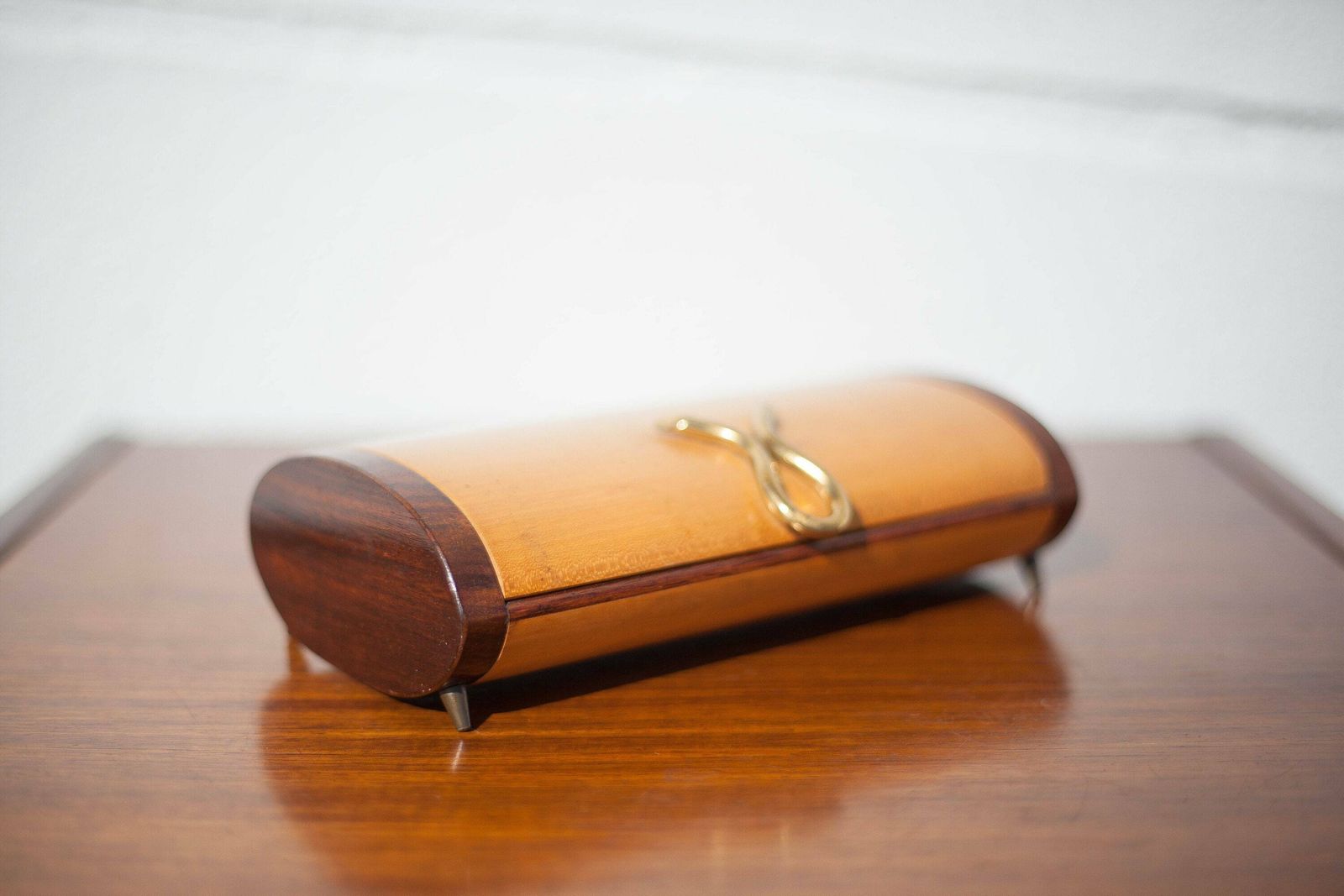 Vintage Modernist Wooden Box With Compass Feet photo furniture