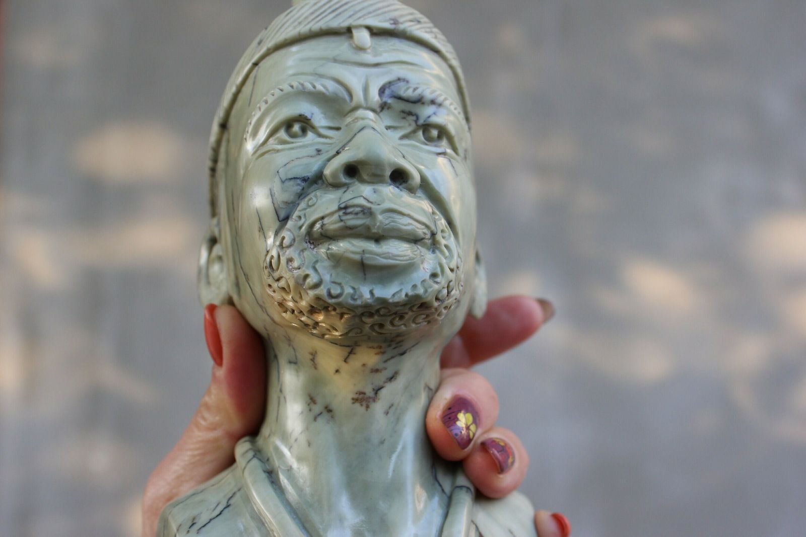 Marble Man Head Tribal Carved Statue Beautiful Male Face Collect Marble Figurine Gift Tabletop Decoration photo vintage