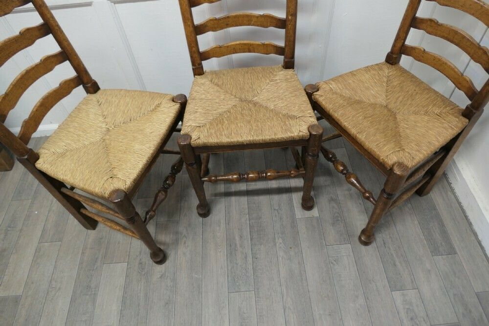 19th Century Set Of 3 Farmhouse Ladder Back Dining Chairs photo Furniture