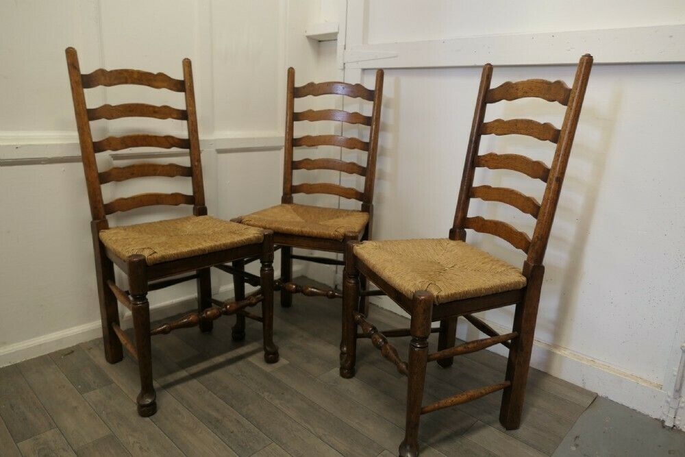 19th Century Set Of 3 Farmhouse Ladder Back Dining Chairs photo 930.0
