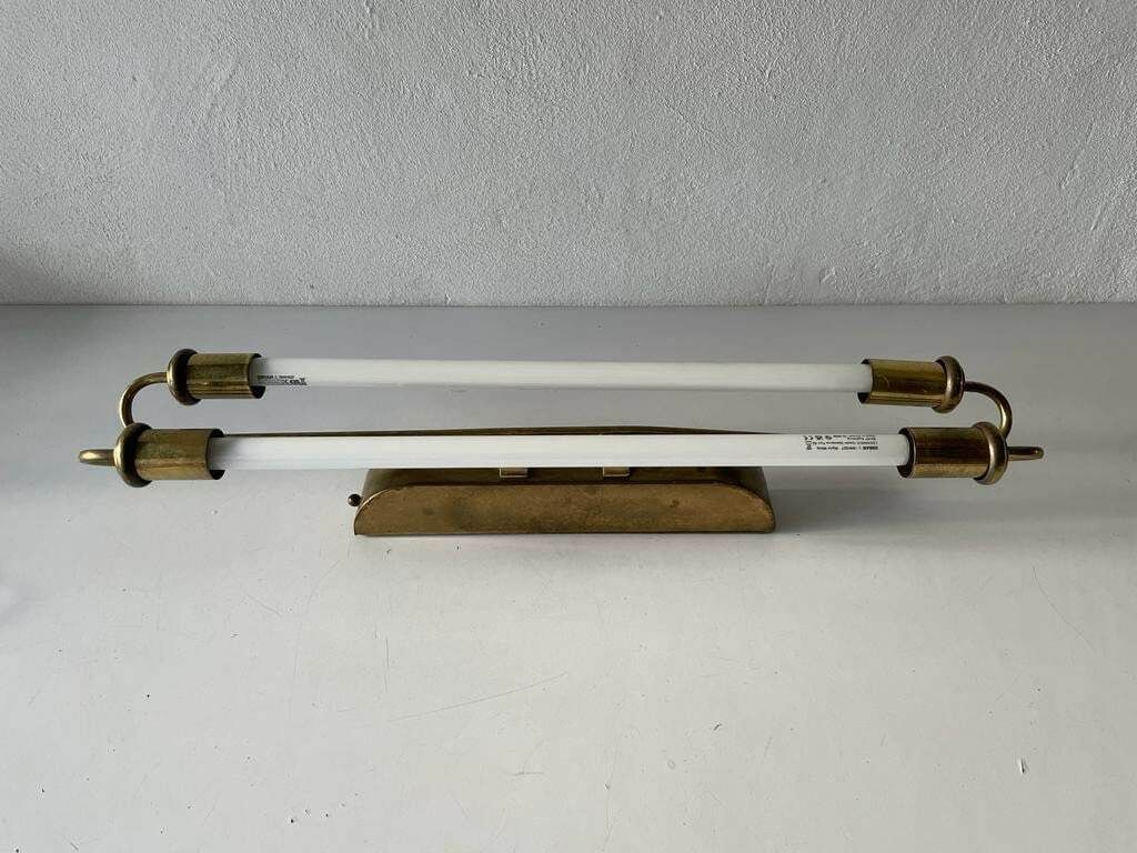 Art Deco Brass Industrial Cinema Sconce With Two Fluorescent Tubes, 1930s, Germany
