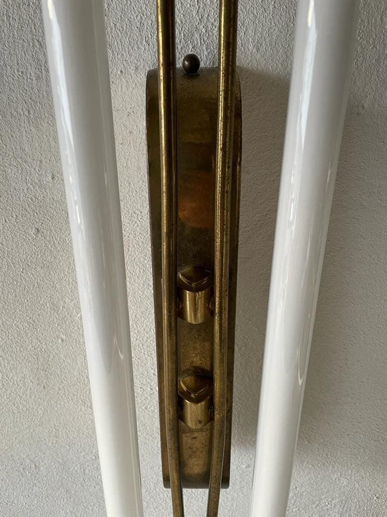 photo for sale Art Deco Brass Industrial Cinema Sconce With Two Fluorescent Tubes, 1930s, Germany