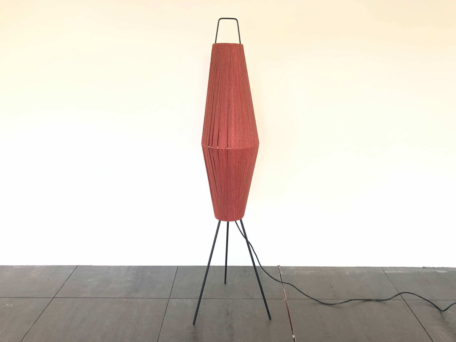 Pink Fabric Thread Shade Tripod Floor Lamp, 1960s, Germany