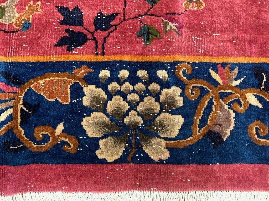 photo vinterior Large Chinese Art Deco Carpet, 448x308 Cm, 1920s Wool, Handmade, Pink Blue Rug