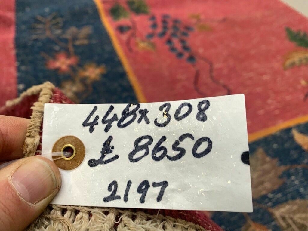photo buy Large Chinese Art Deco Carpet, 448x308 Cm, 1920s Wool, Handmade, Pink Blue Rug