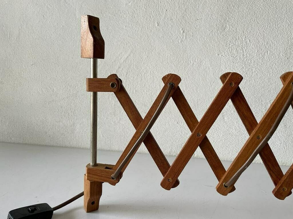 photo for sale Mid Century Modern Fabric And Wood Accordion Lamp, 1960s