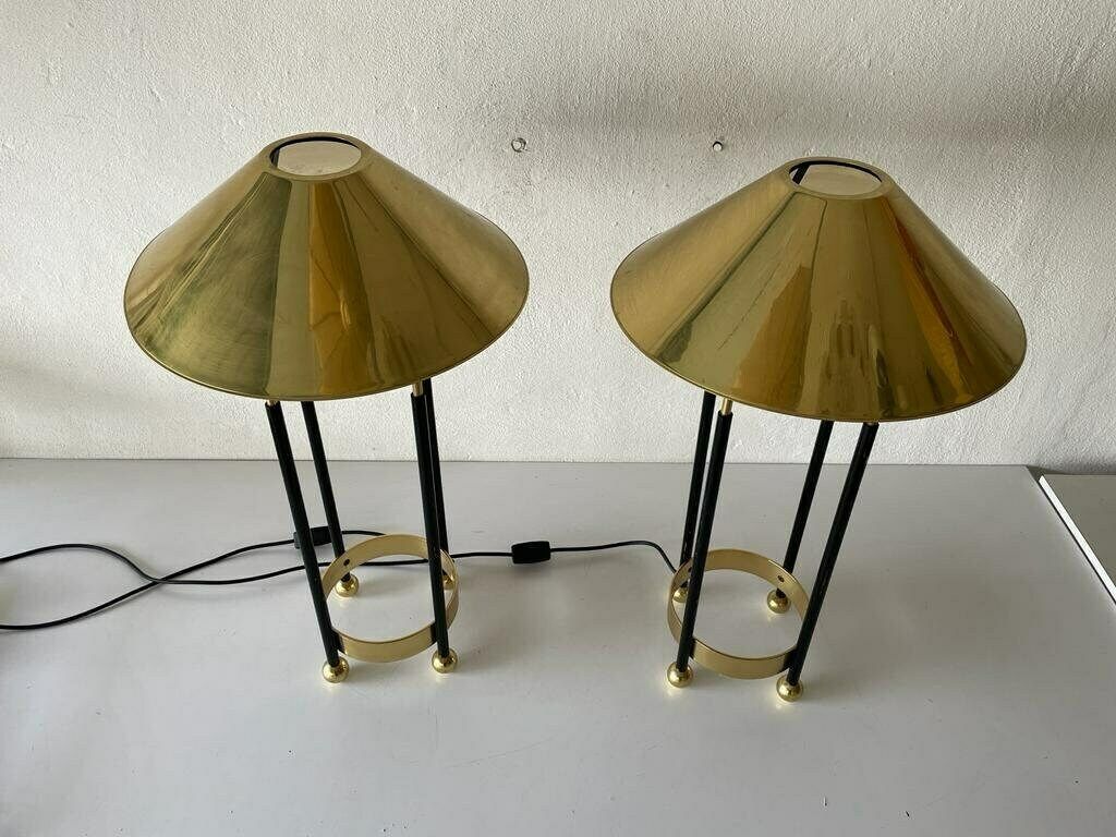 Mid Century Modern Brass Shade Atomic Body Elegant Pair Of Xxl Table Lamps, 1980s, Germany photo for sale