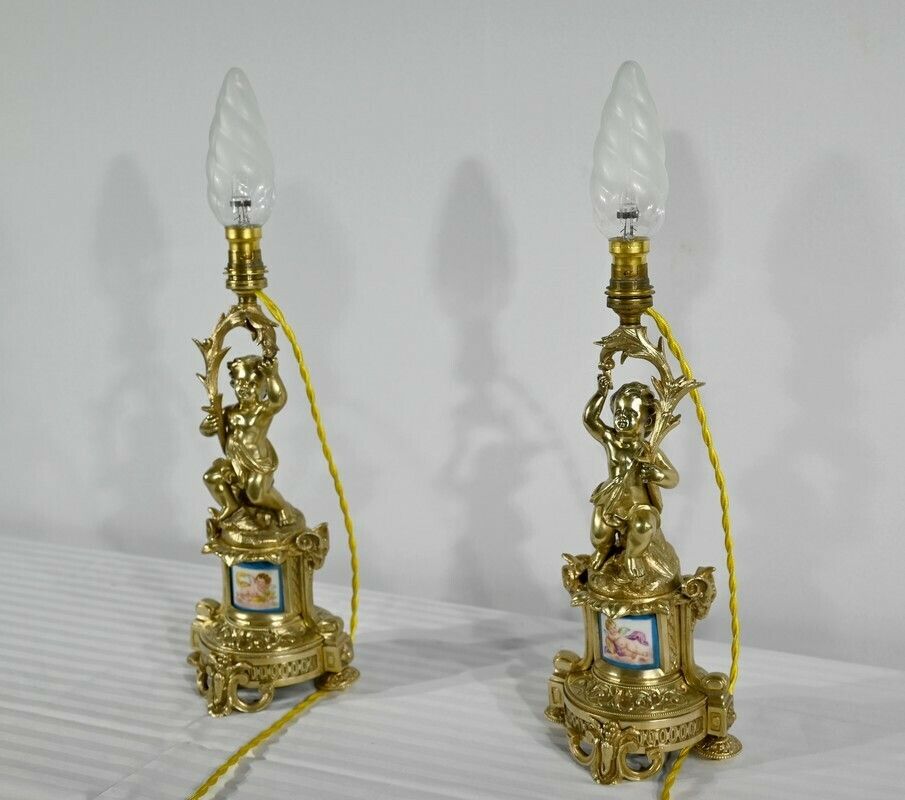 Pair Of Candlesticks In Gilt Bronze, Napoleon III Period   Mid 19th Century photo Lighting