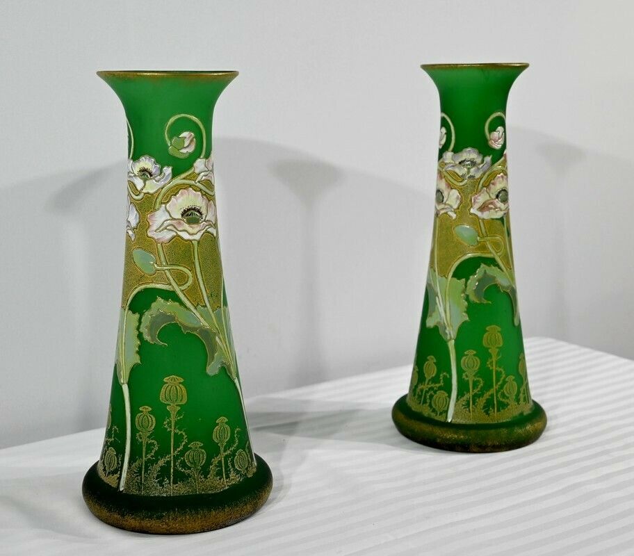 Pair Of Glass Paste Vases, Legras, Art Nouveau   Late 19th Century photo furniture