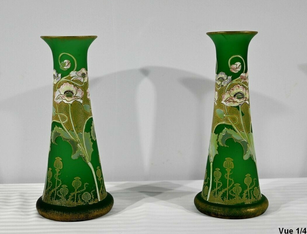 Pair Of Glass Paste Vases, Legras, Art Nouveau   Late 19th Century photo Home Decor
