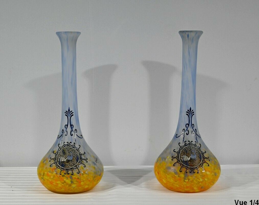 Pair Of Glass Paste Vases, Signed Legras – Late 19th Century photo Home Decor
