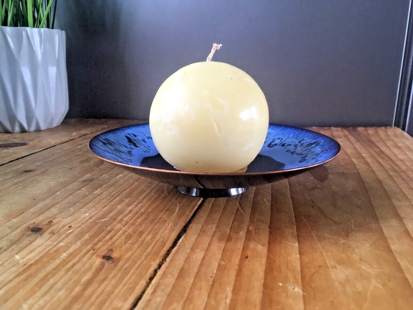 50.0 Mid Century Modern Fischland 60s Enamel Eyeball Dish Spike Candle Holder Vintage photo