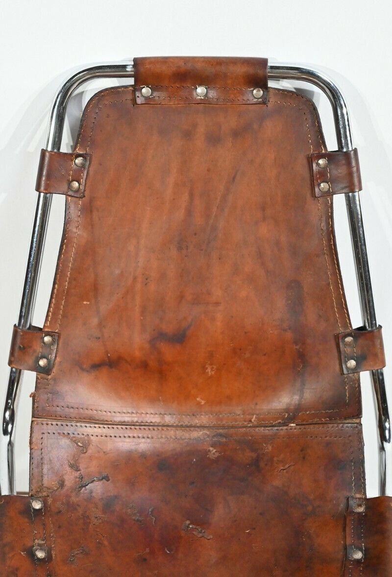 Chair In Metal And Leather, By C.Perriand For Les Arcs – 1960s photo 1822.07