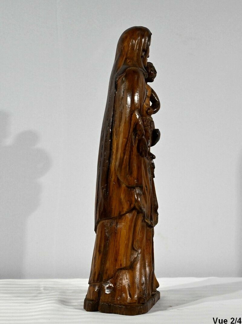 photo furniture Sculpture In Olive Wood "Madonna And Child"   Late 19th Century