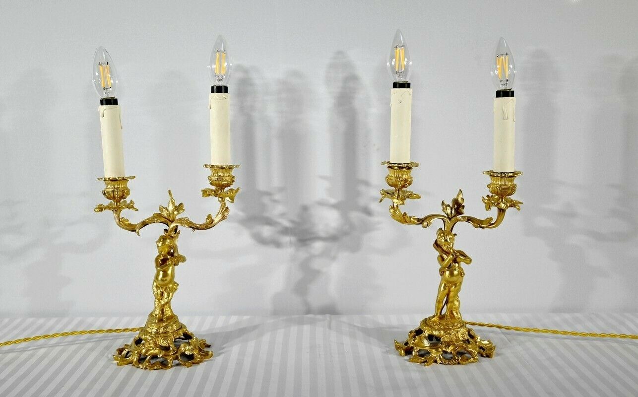 Pair Of Gilt Bronze Candlesticks   Late 19th Century photo furniture