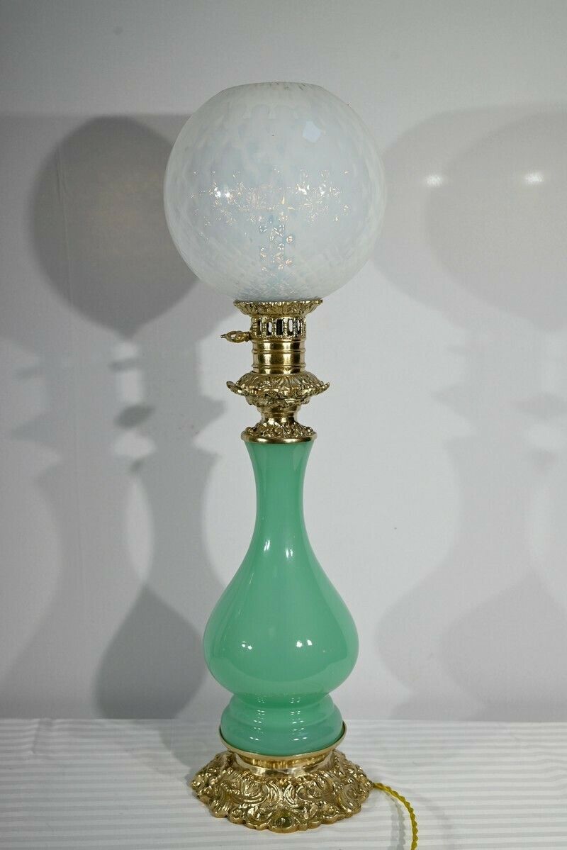 Pair Of Opaline And Bronze Lamps   Late 19th Century photo vinterior