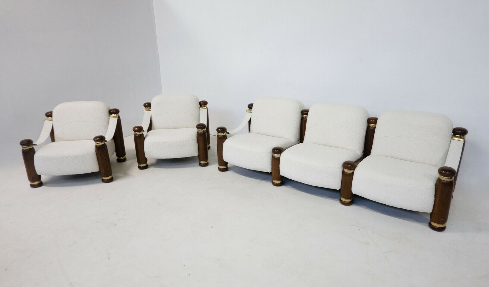 photo for sale Pair Of Italian Mid Century Boucle Armchairs