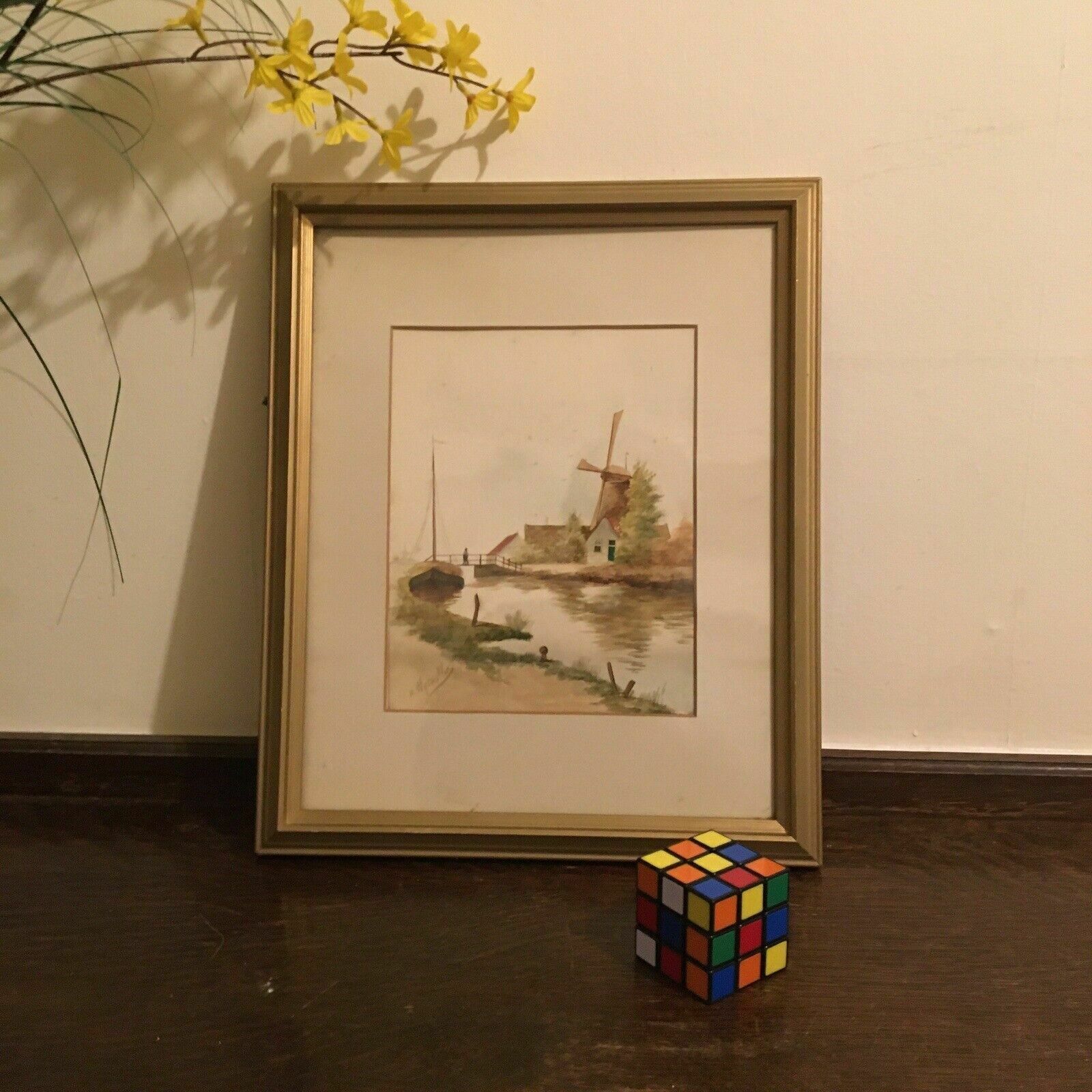 N Wijsmuller Watercolour Painting Taditional Dutch Antique Windmill Vintage photo buy