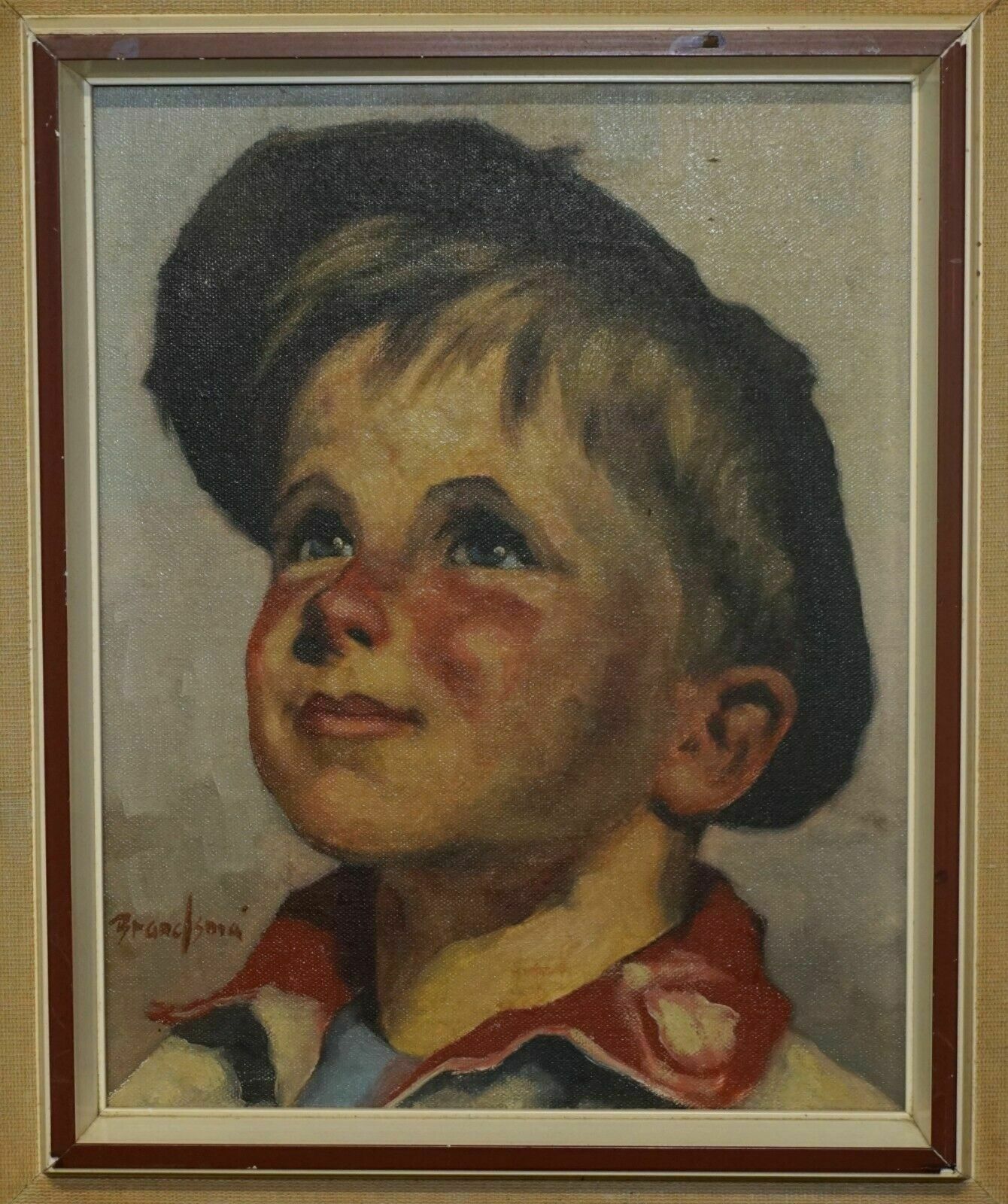 Antique Signed Brandsma Belgium Oil On Canvas Painting Of Young Boy Part Set photo for sale